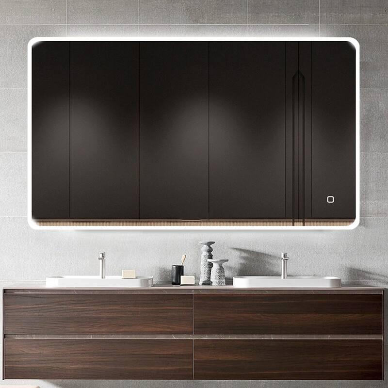27.55 in. W x 39.37 in. H Rectangular Frameless Wall-Mounted Bathroom Vanity Mirror with Lights Anti Fog Touch Control - Silver