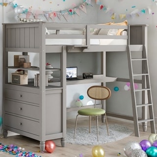 Twin Size Loft Bed With Drawers And Desk,Shelves for Home