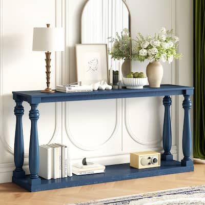 Vintage Wood Grain Console Table with Bottom Shelf and Four Vase Legs, Suitable for Entryway, Hallway, Living Room, Bedroom