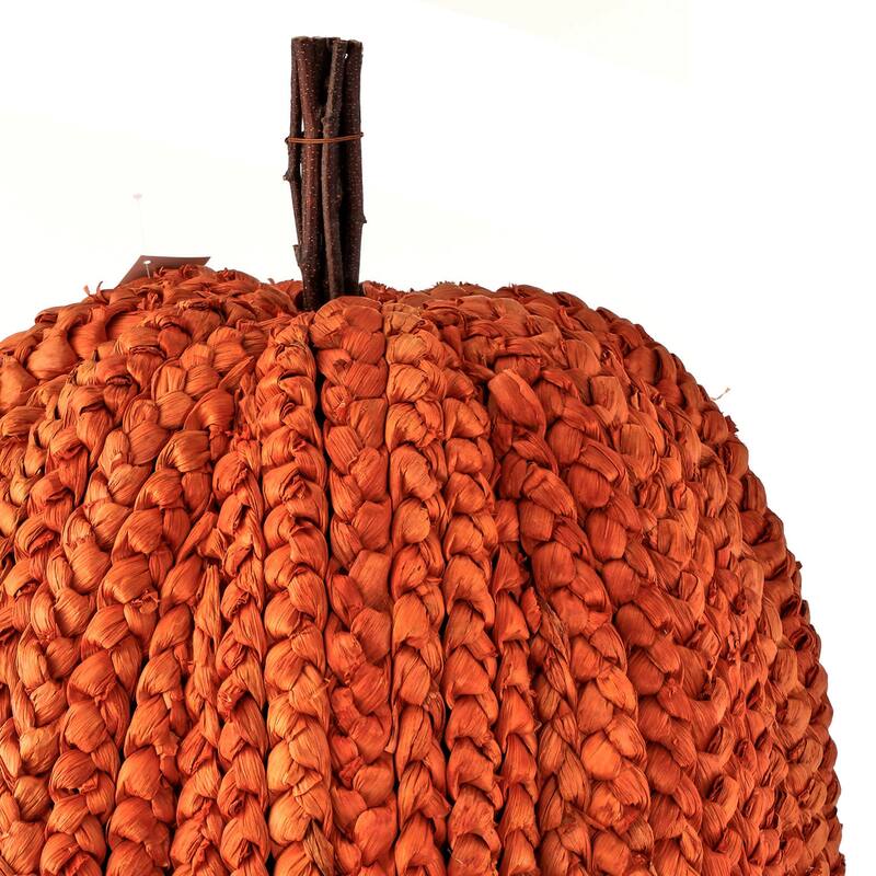 27.5" Display Basket Weave Pumpkin - 60%corn husk, 30%styrofoam, 10%twig