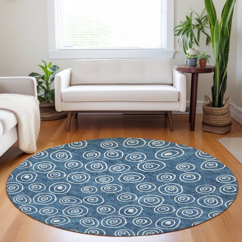 Premium Washable Super Soft Contemporary Zazzle Mayfield Rug - Blue - 8' x 8' - Round