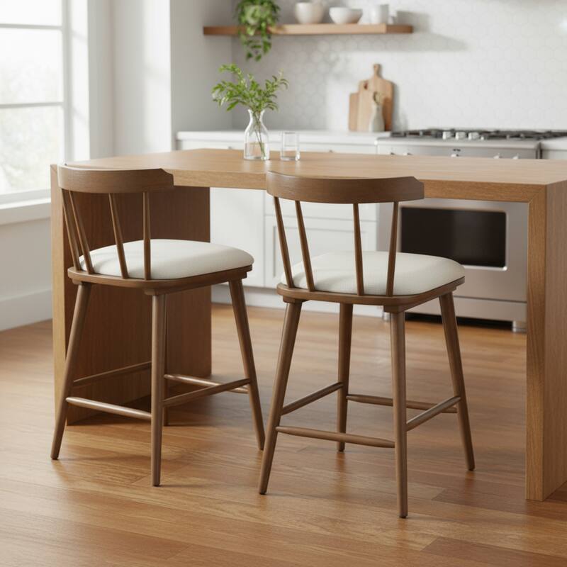 Roomfitters Olivia Indoor Windsor Style Counter Stools with Cushion, Walnut Finish