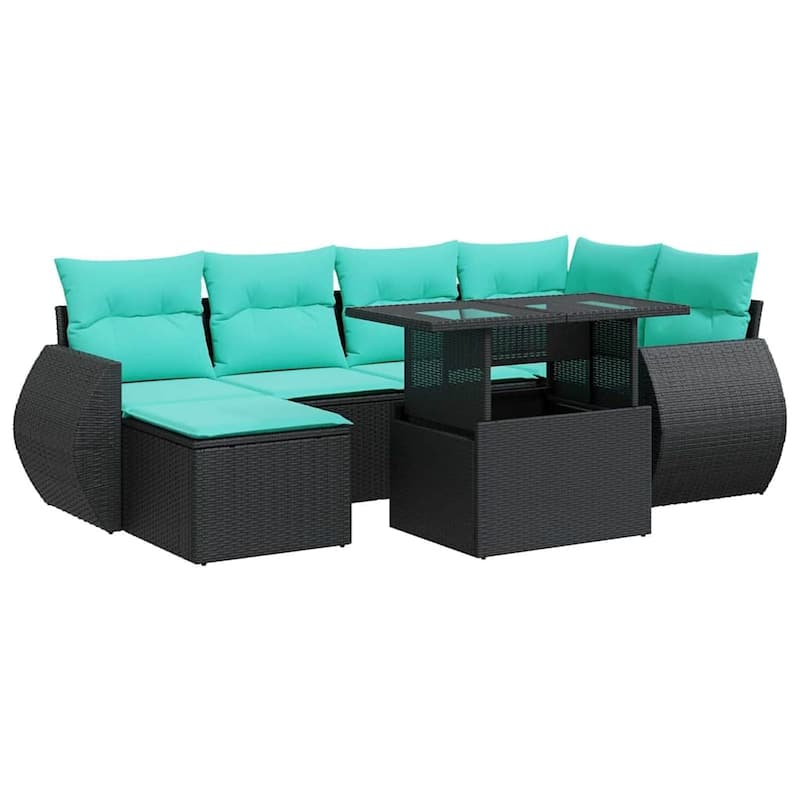 vidaXL Patio Sofa Set with Cushions and Table Outdoor 7 Piece Poly Rattan