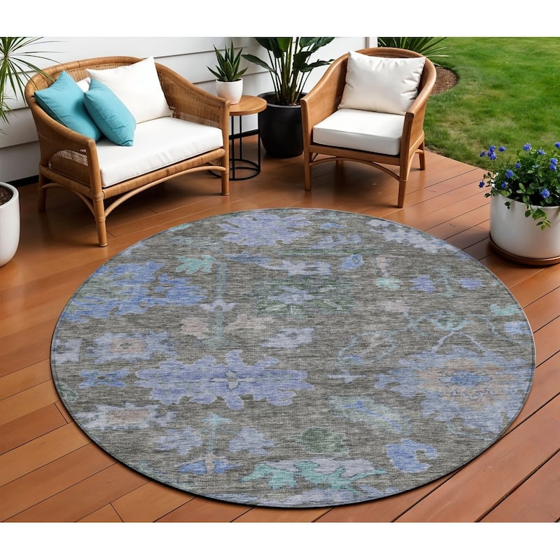 HomeRoots Floral Traditional Rectangle Outdoor Rug - 8' Round