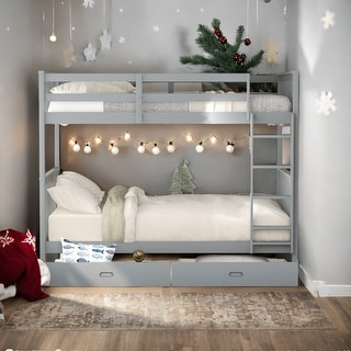American Classic Traditional Style Twin-over-Twin Bunk Bed with Ladders and Two Storage Drawers