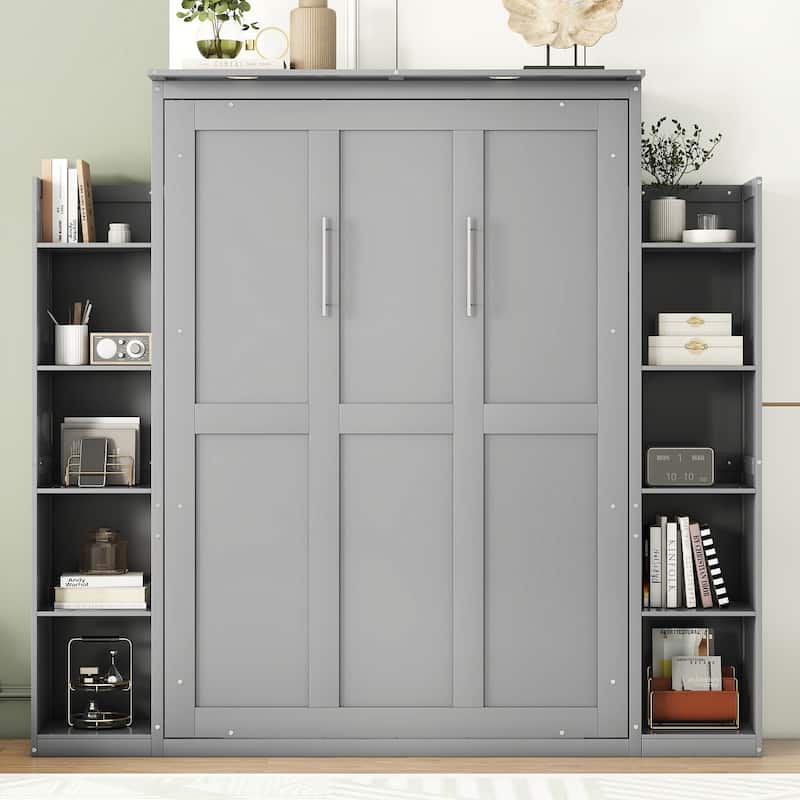 Queen Murphy Bed with Shelves and LED Lighting