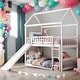 preview thumbnail 14 of 24, Friendly Design Twin Over Twin Bunk Bed with Slide, House Bed with Slide