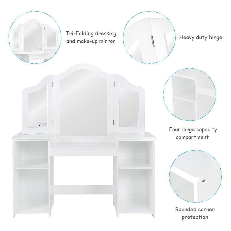 Costway Vanity Table Set Makeup Dressing Kids Girls Study Table Tri - See Details