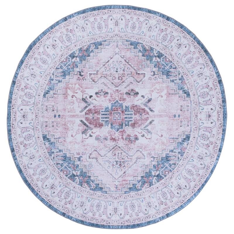 SAFAVIEH Tucson Ombretta Machine Washable & Slip Resistant Rug - Light Pink/Blue - 6' Round