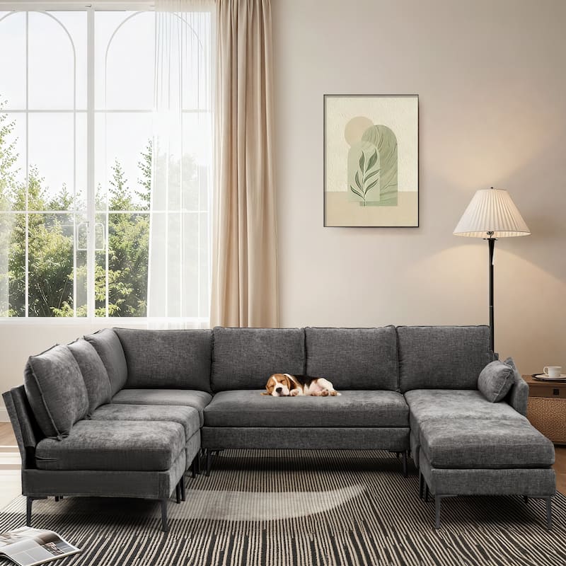 Modern Chenille Sectional Sofa with Reversible Chaise and Ottoman, Perfect for Living Rooms with Sleeper Function - Grey - Reversible