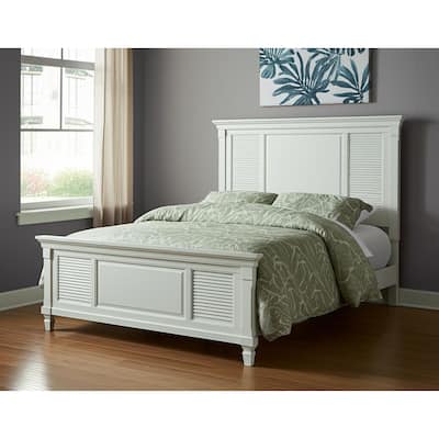 HomeRoots White Ribbed Texture Solid Wood King Bed Frame