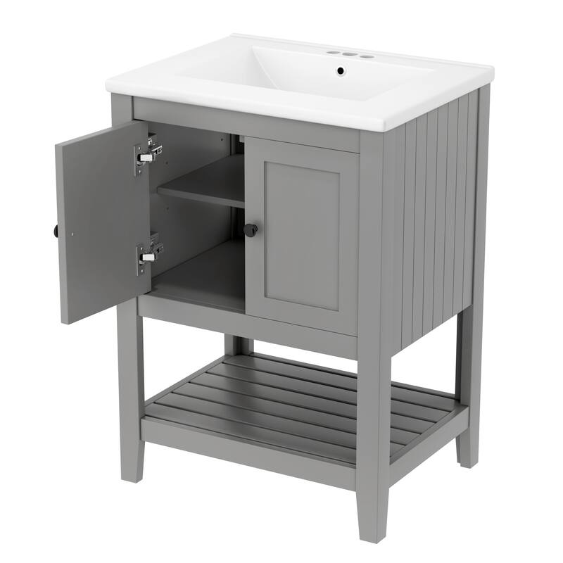 GDFStudio - Genevieve 24" Modern Bathroom Vanity with Ceramic Sink and Solid Wood Frame, Open Shelf Design
