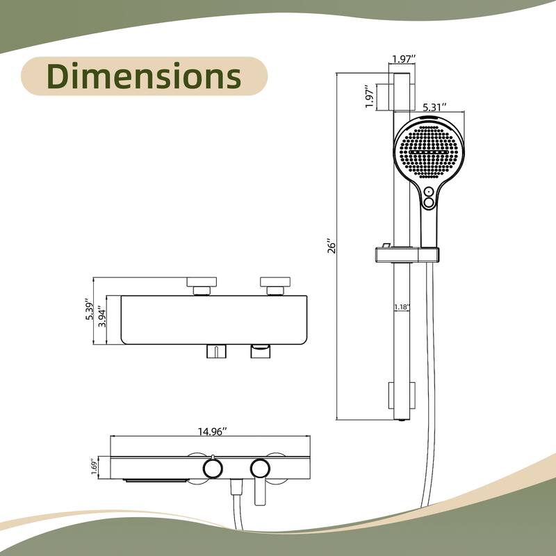 Modland 2-Function Wall Mount Shower System with 3-Mode Handheld Shower & Tub Filler Spout