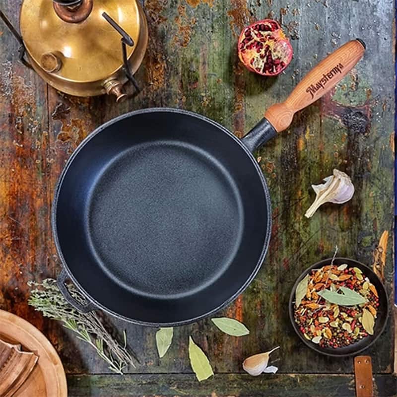 Cast Iron Frying Pan Brazier w/ Wooden Handle