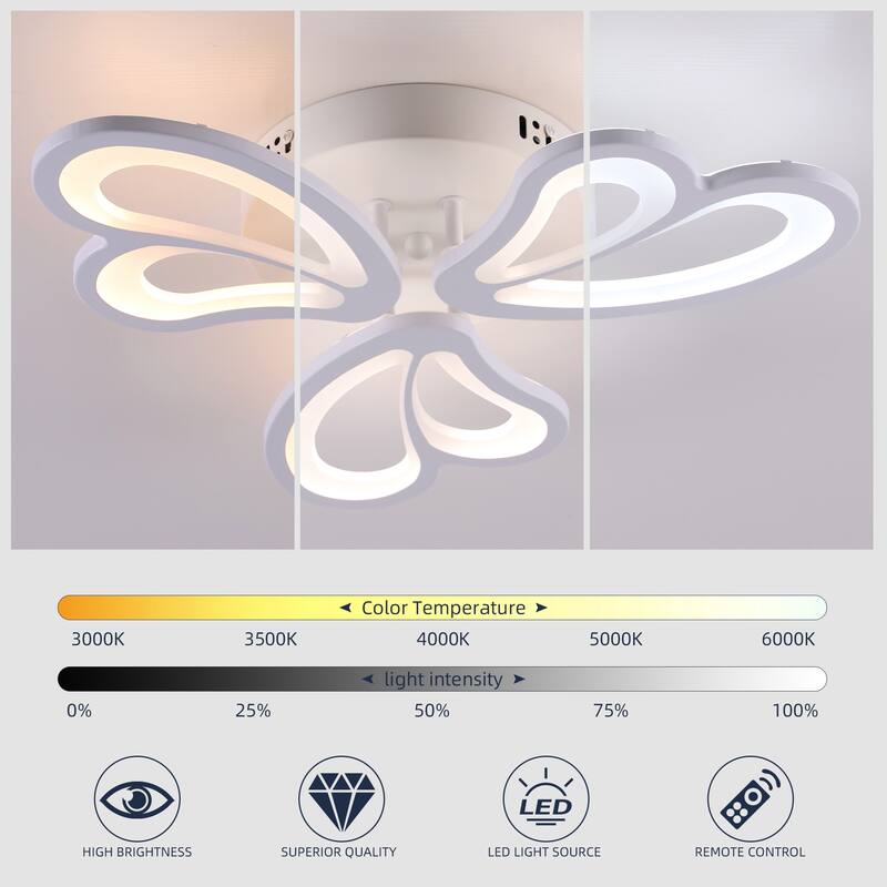 Indoor Modern Dimmable LED Semi-Flush Mount Ceiling Light Fixture with Remote and Creative Flower Lampshade