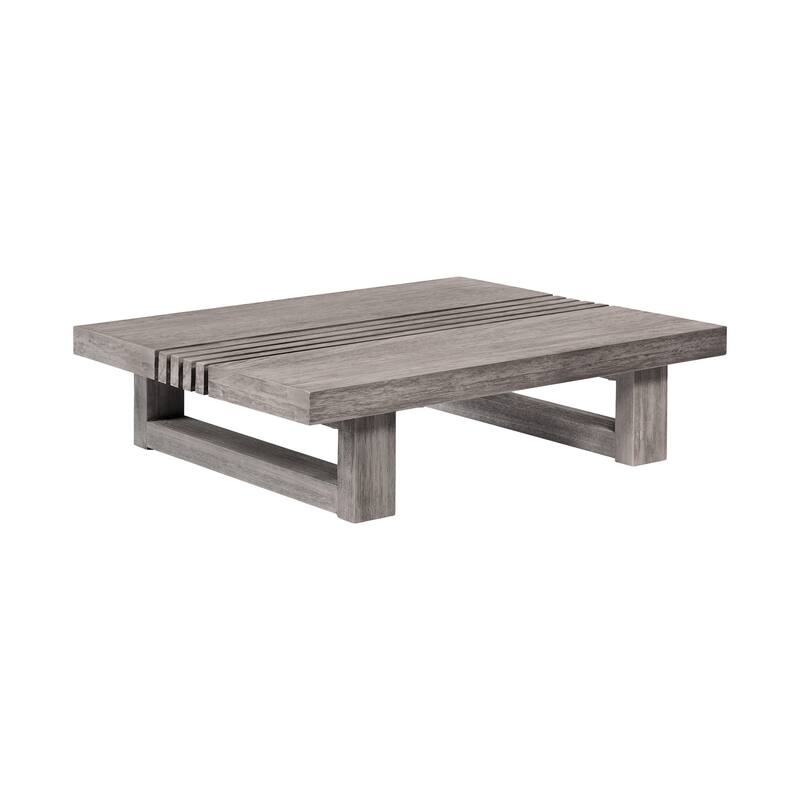 Hida 33 Inch Outdoor Patio Coffee Table, Grooved Top, Gray Eucalyptus Wood