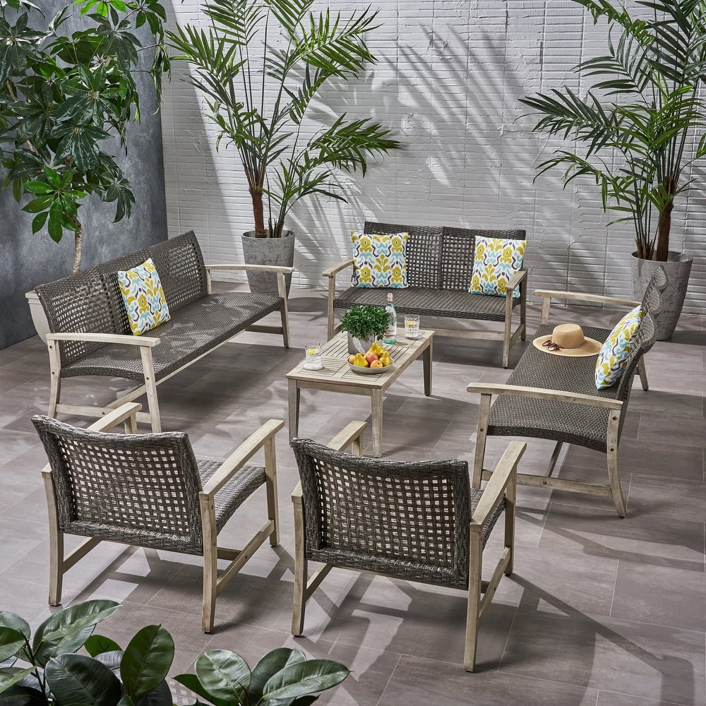 Hampton Outdoor 6 Piece Sofa and Loveseat Chat Set by Christopher Knight Home