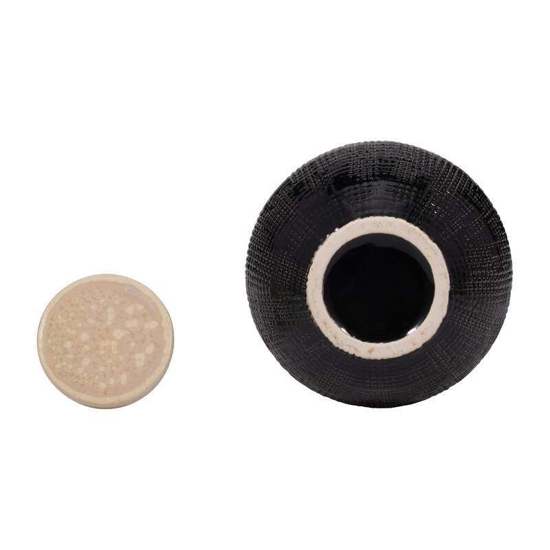 Sagebrook Home Alondra Unique Stoneware Vase with Lid, White, Novelty, Two-tone, Enrich Your Home Decor