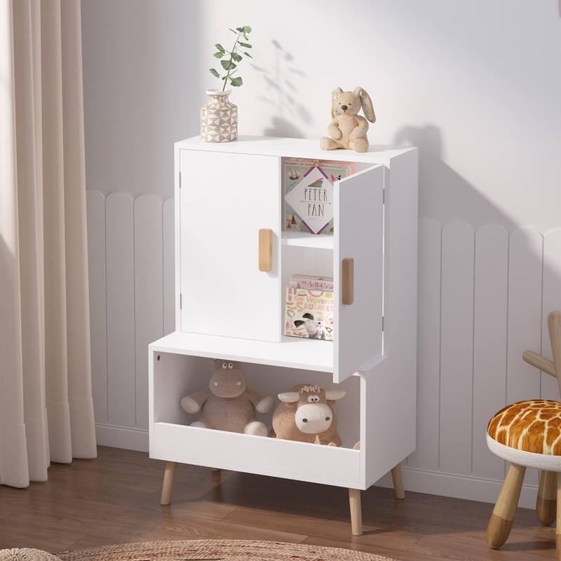Kids Toy Storage Cabinet with Doors and Open Shelf