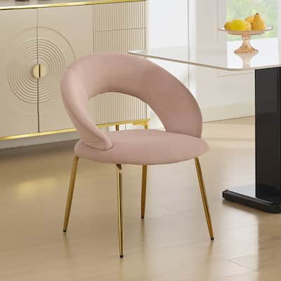 Set of 1 Dining Chairs With Curved Backrest and Golden Metal Legs