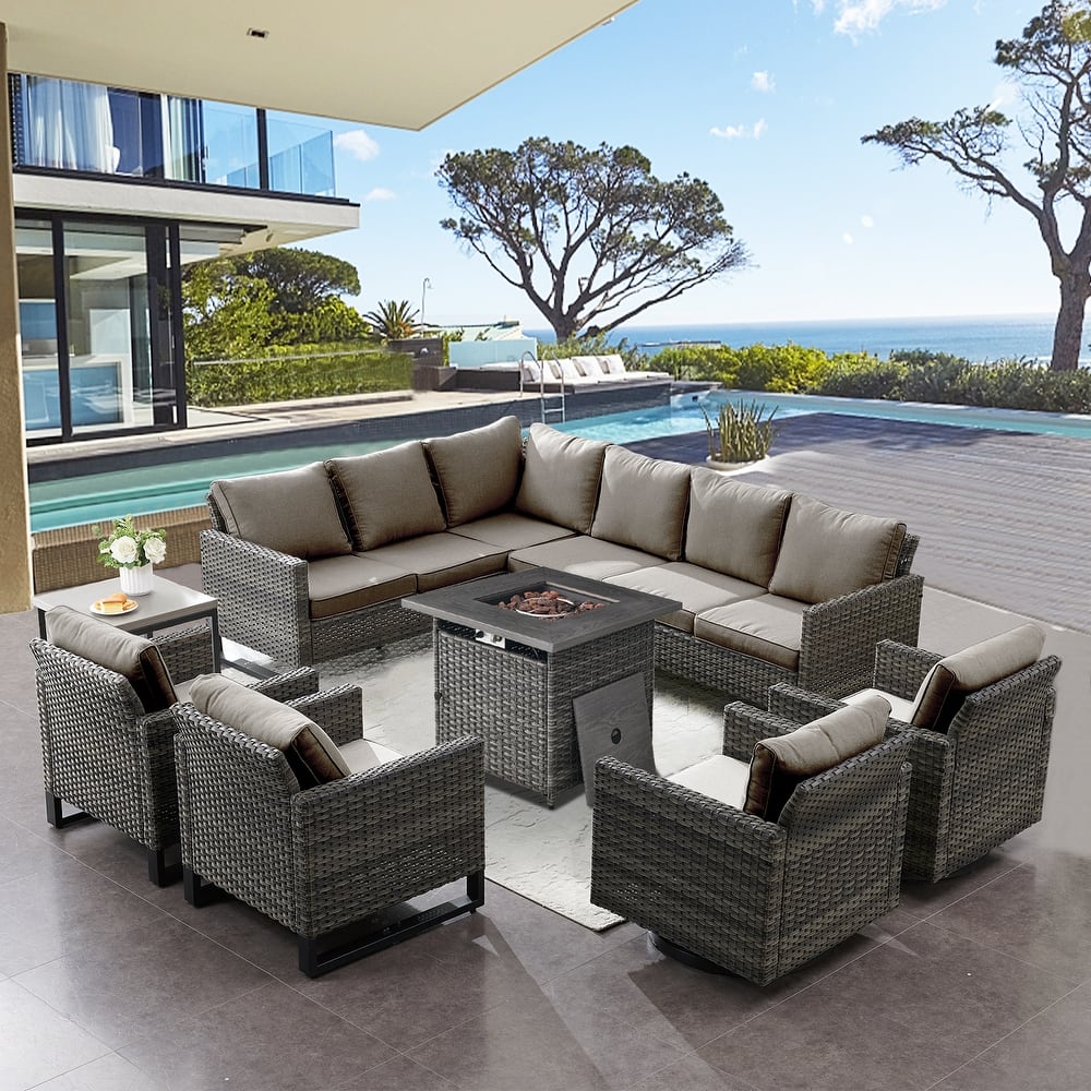 Patio Conversation Set with Fire Pit Table and Side Table