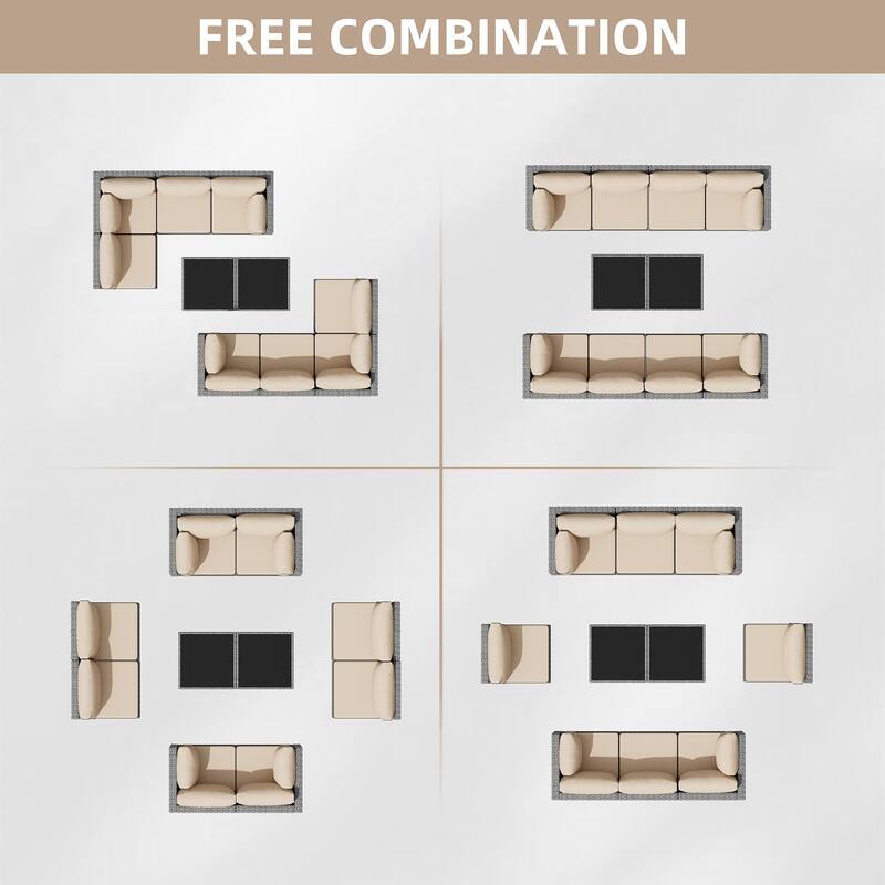 10-Piece Sectional Seating Group with Cushion, Wicker Sectional Sofa