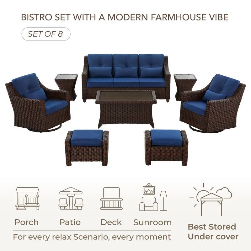 Murphy Outdoor Wicker Patio Outdoor Sofa Swivel Chair Coffee Table