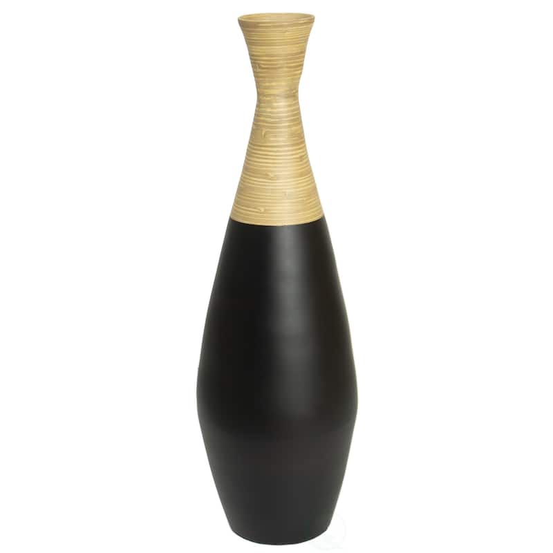 31.5 inch Spun Bamboo Tall Trumpet Floor Vase - Decorative Home Accent, Natural Bamboo, Indoor Decoration, Sustainable Materials