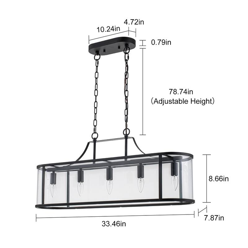 33 in. Rectangular Linear Kitchen Island Chandelier with Glass