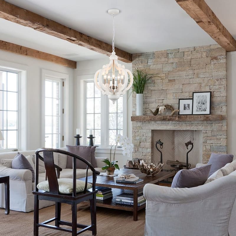 5-Light Country Wood Chandelier Light Fixture for Kitchen Island Dining Room