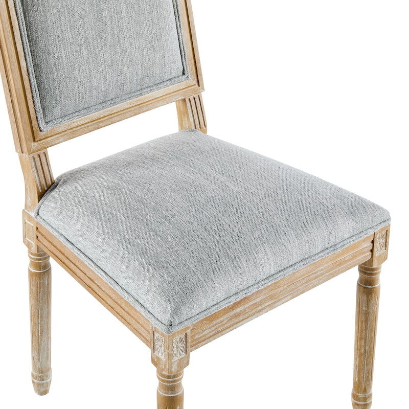 [Set of 6] French Country Dining Chairs Elegant Cane Backrest & Upholstered Seats with Fluted Legs Rustic Weathered Finish Solid