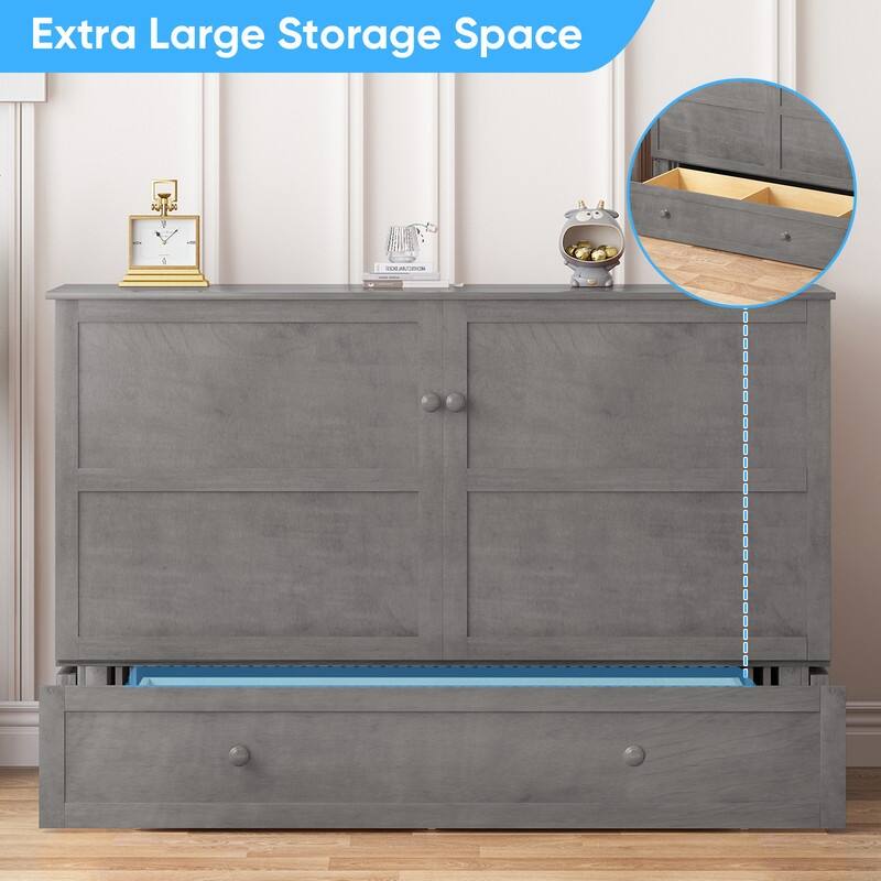 Mixoy Queen Murphy Bed Chest with Charging Station and Storage Drawer,No Mattress