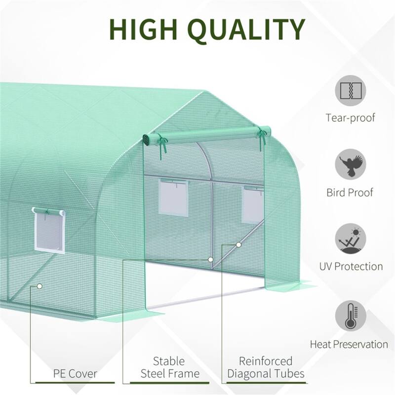 11ft Greenhouse with Galvanized Steel Frame and PE Cover Ventilated Windows Zippered Door for Garden Plant Protection