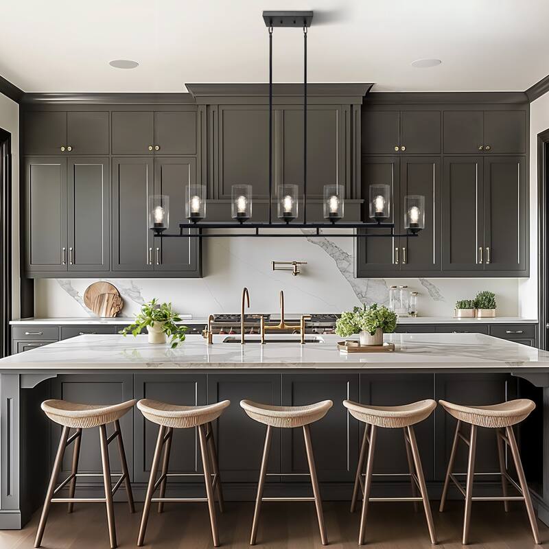 Modern Farmhouse 7-Light Chandelier 53 IN Black Island Light for Kitchen Island - 53.1" W x 3.9" D x 10.4" H