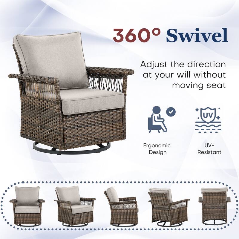 Pocassy Outdoor Swivel Chairs with Sofa Chair Ottoman and Table Set