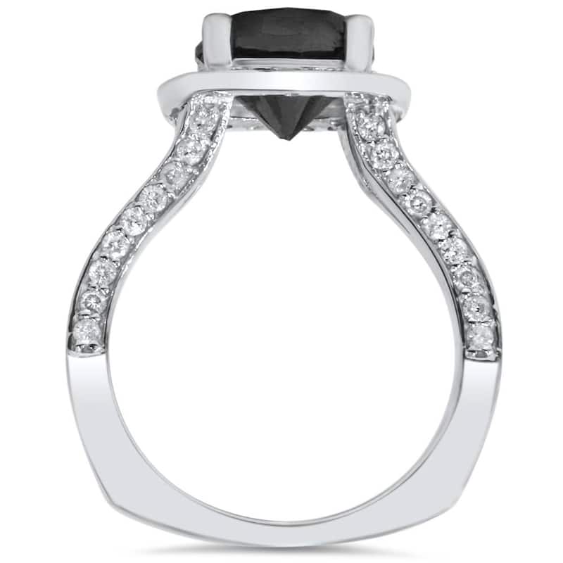 3 5/8 Ct Black Diamond Halo Split Shank Engagement Ring White Gold