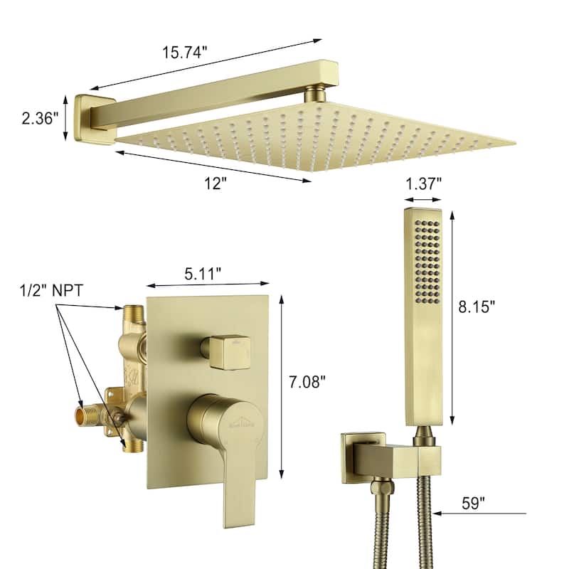2.5 GPM 12 in. Wall Mount Dual Shower Heads with Pressure Balance Valve