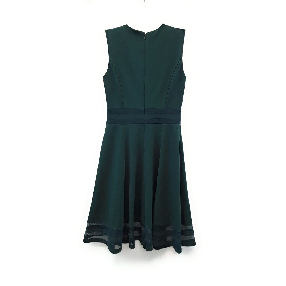 calvin klein women's sleeveless round neck fit and flare dress with sheer inserts