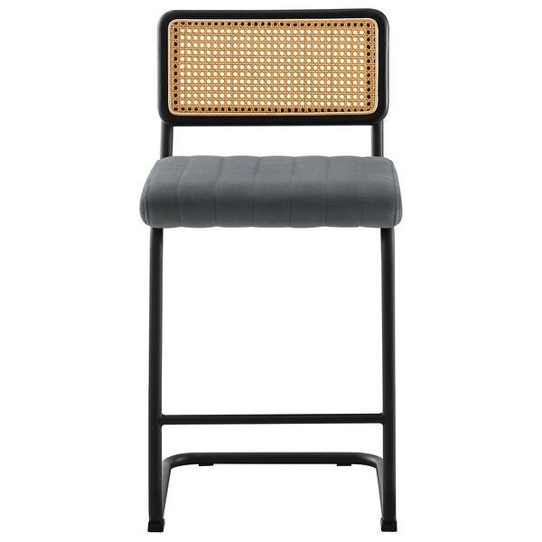 Velvet Upholstered Rattan Counter/Bar Stools, Set of 2/3 Velvet Upholstered Rattan Counter/Bar Stools, Set of 2/3