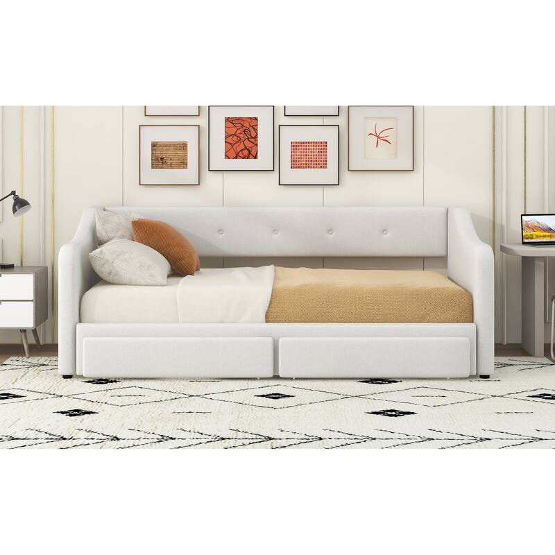 Twin XL to King Upholstered Daybed with Two Storage Drawers, Expandable Design, No Box Spring Required