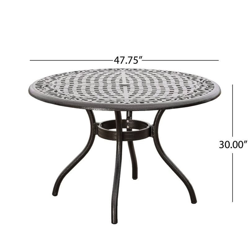 48" Round Cast Aluminum Outdoor Dining Table with Umbrella Hole