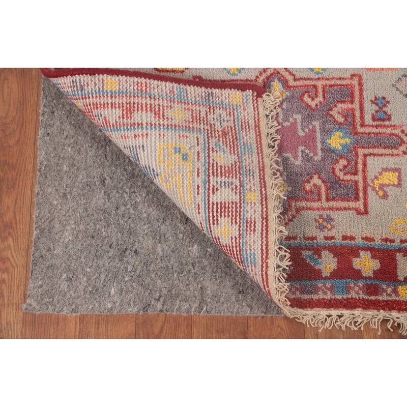 Geometric Grey Kazak Oriental Runner Rug Handmade Wool Carpet - 2'6"x 8'2"