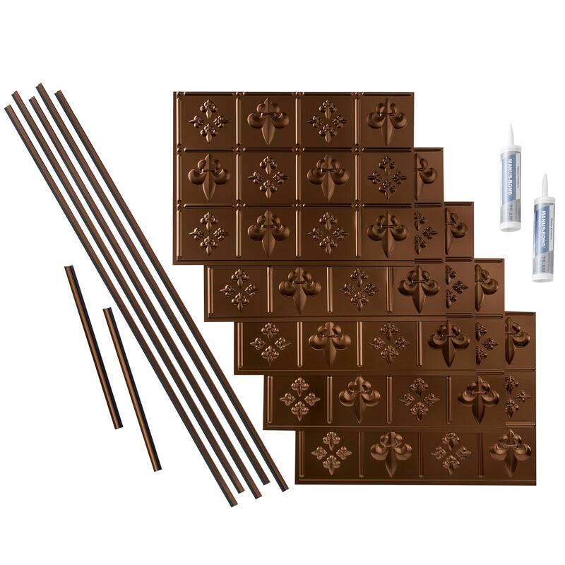 FASÄDE Fleur de Lis Decorative Vinyl Backsplash Panel - 15 Sq Ft Kit - Oil Rubbed Bronze