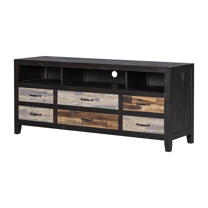 Black 63.8" Retro Distressed TV Stand with 6 Drawers & 3 Shelves for TVs Up to 65"