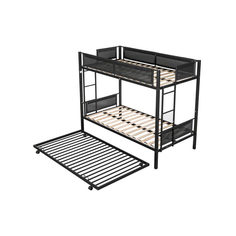 Black Steel TwinOverTwin Bunk Bed with Trundle Solid Construction