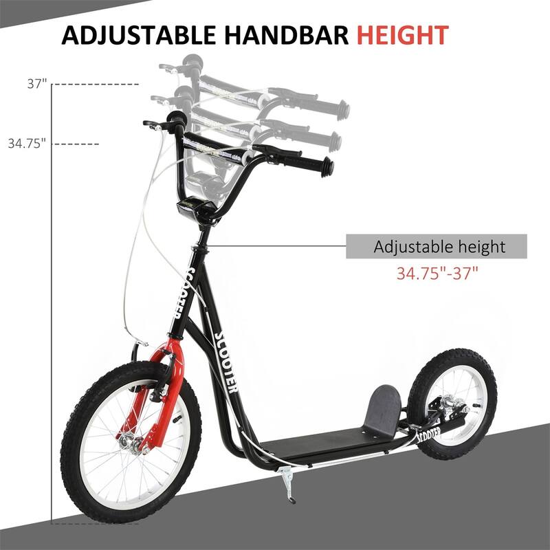 Steel Aluminum Kick Scooter with Adjustable Handlebar - 53.25"L x 22.75"W x 34.75"-37"H