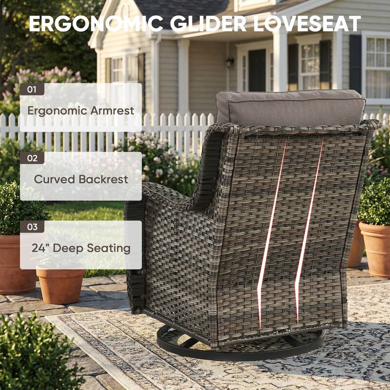 Pocassy Outdoor Wicker Glider Swivel Club Chairs (Set of 2) - Mix Grey