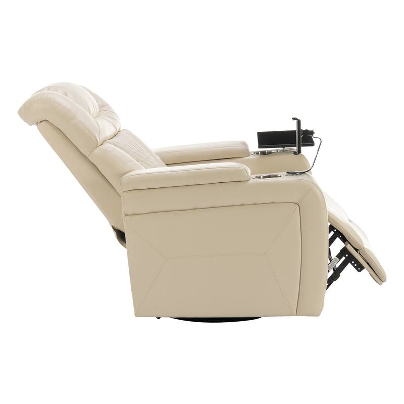 270° Swivel PU Leather Power Recliner with Phone Holder, Cup Holder, USB Port Home Theater Recliner for Living Room