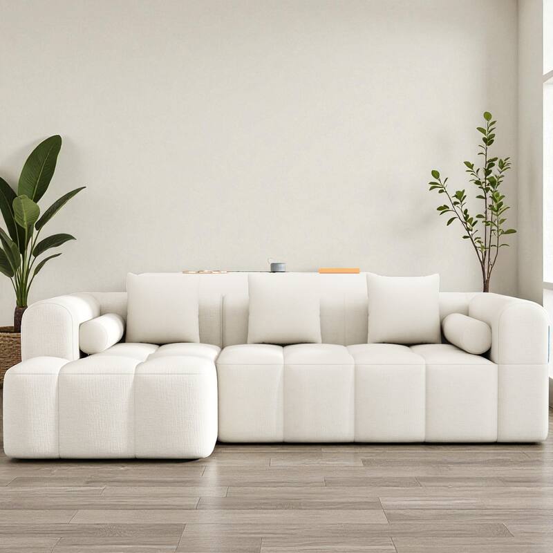 101.2" Modular Sectional Sofa Full-Foam Compressed Couch with Deep Seating Side Pockets Square & Bolster Pillows