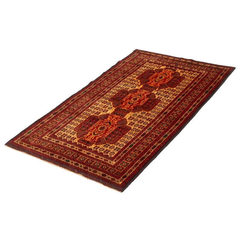 Teimani Beige, Red Rug 3'11" x 6'11" - 3'11 x 6'11